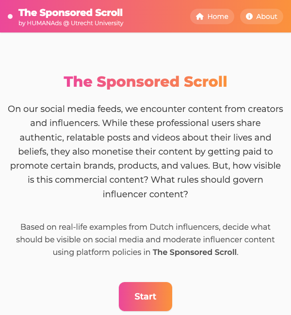 The Sponsored Scroll welcome screen